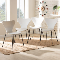 Baxton Studio AY-PC11-White Plastic-DC Jaden Modern and Contemporary White Plastic and Black Metal 4-Piece Dining Chair Set<